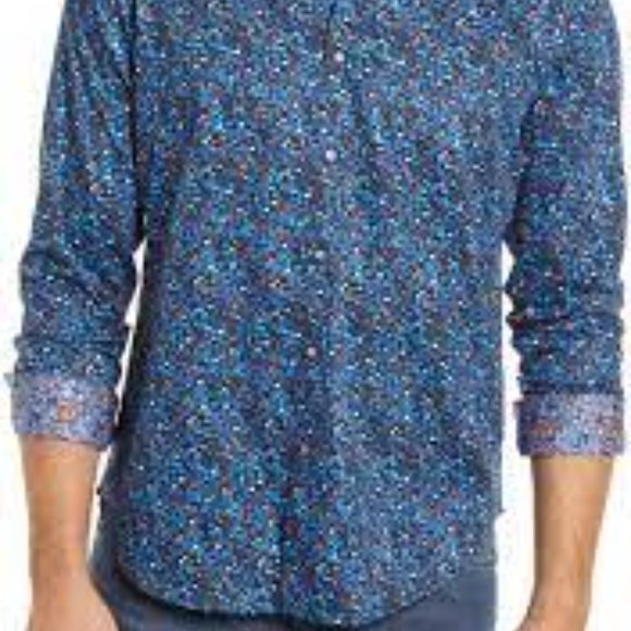 Robert Graham Ludwig Geo Print Stretch Button-Up Shirt, Navy, NWT, Size Medium - Picture 2 of 15